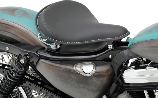 DRAG SPECIALTIES Seat - Spring Solo - Large - Black Solar-Reflective Leather/White Perimeter Stitch 0806-0048
