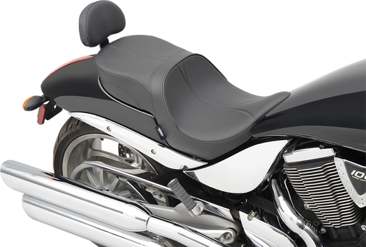 DRAG SPECIALTIES Seat - Low-Profile - Touring - With Passenger Backrest - Mild Stitch - Black 14.5" FR WIDTH 13" REAR 0810-1585