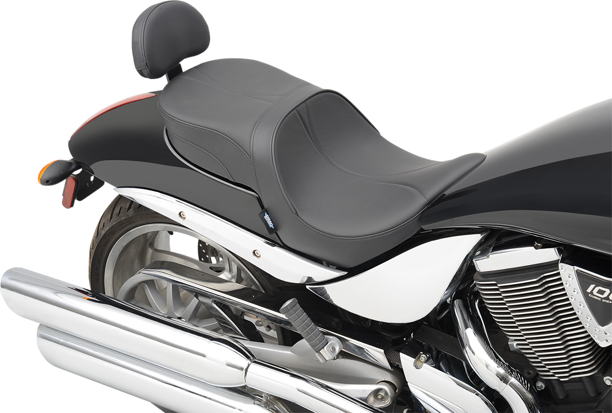DRAG SPECIALTIES Seat - Low-Profile - Touring - With Passenger Backrest - Mild Stitch - Black 14.5" FR WIDTH 13" REAR 0810-1585