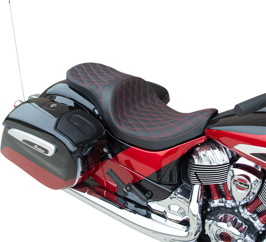 DRAG SPECIALTIES Low Profile Touring Seat - Double Diamond w/ Red Stitching - '14-'22 Indian 0810-2261