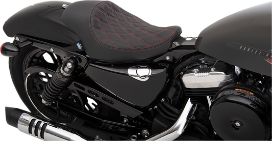 DRAG SPECIALTIES Seat - 3/4 Solo - Double Diamond - Black w/ Red Stitching - '04-'22 XL NO RUBBER BUMPERS 0804-0746
