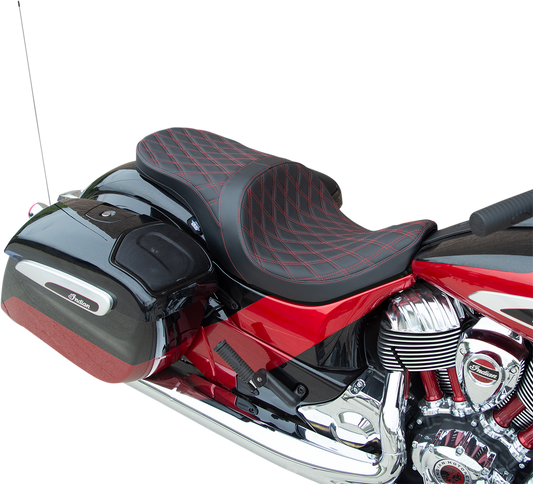 DRAG SPECIALTIES Low Profile Touring Seat - Double Diamond - Red Stitch - Solar Reflective - '14-'22 Indian 0810-2276