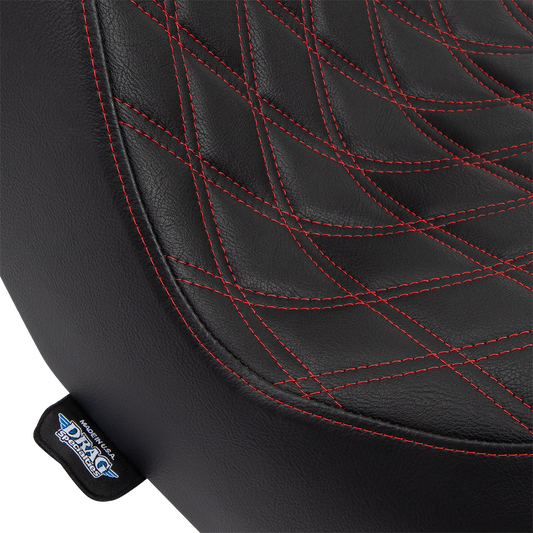 DRAG SPECIALTIES Predator III Seat - Double Diamond - Black w/ Red Stitching - FL/FX '18-'22 0802-1492