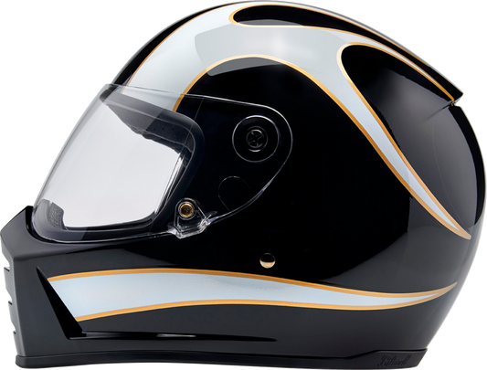 BILTWELL Lane Splitter Helmet - Gloss Black/White Flames - Small 1004-570-502