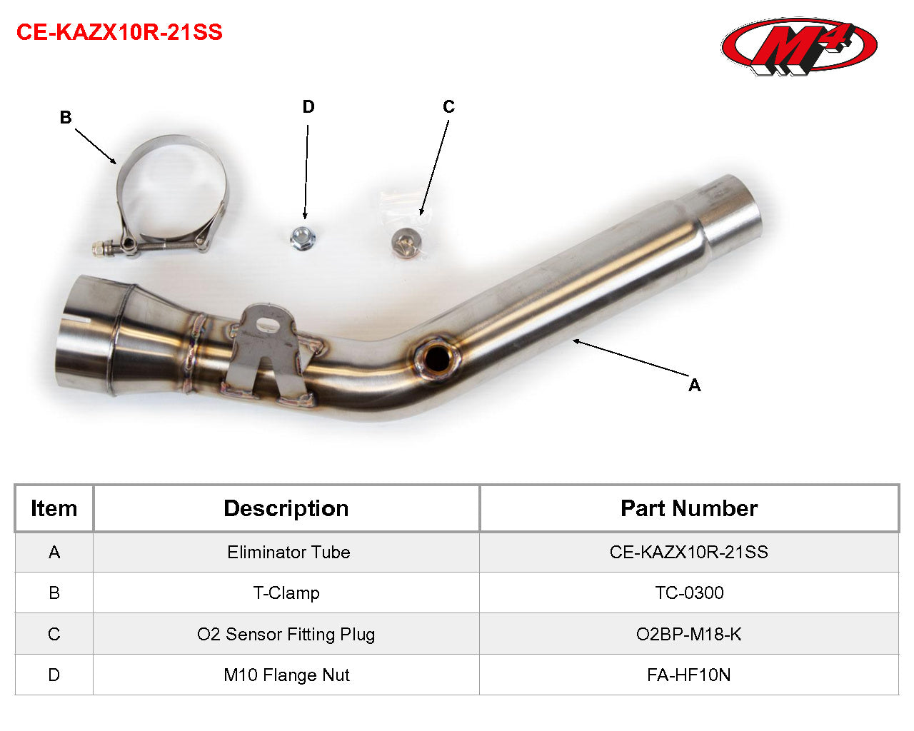 M4 Exhaust Universal Catalytic Converter Eliminator 2021-2025 ZX10R CE-KAZX10R-21SS