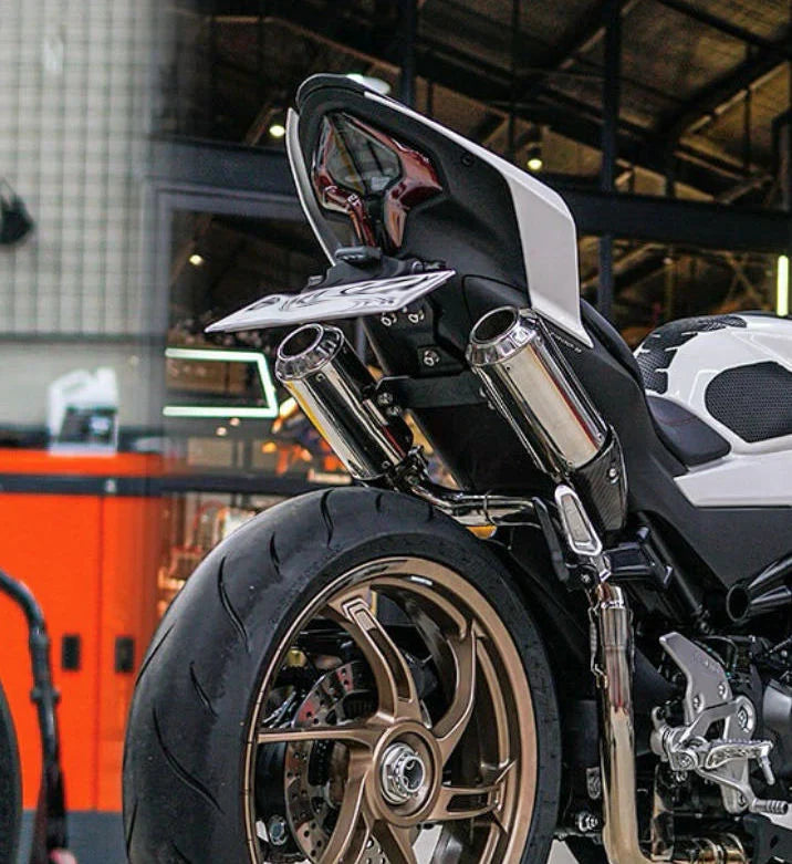IN STOCK Vandemon CFMOTO single-sided swingarm 450SR-S 2023-2025 Stainless Steel / Titanium High Mount Exhaust System CFMOTO450SRSHMEXHC