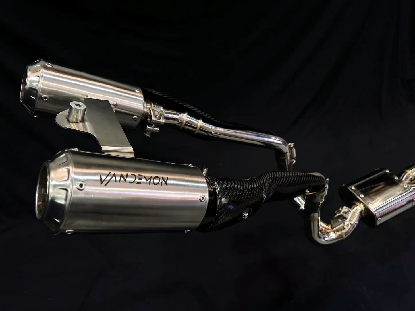 IN STOCK Vandemon CFMOTO single-sided swingarm 450SR-S 2023-2025 Stainless Steel / Titanium High Mount Exhaust System CFMOTO450SRSHMEXHC