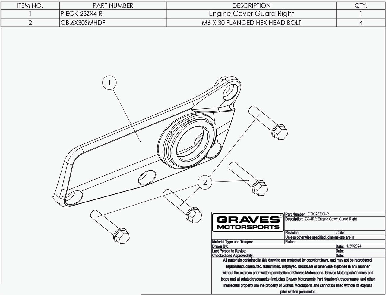 Graves Right Side Engine Guard ZX-4RR / ZX-4R 2023-2024 EGK-23ZX4-R