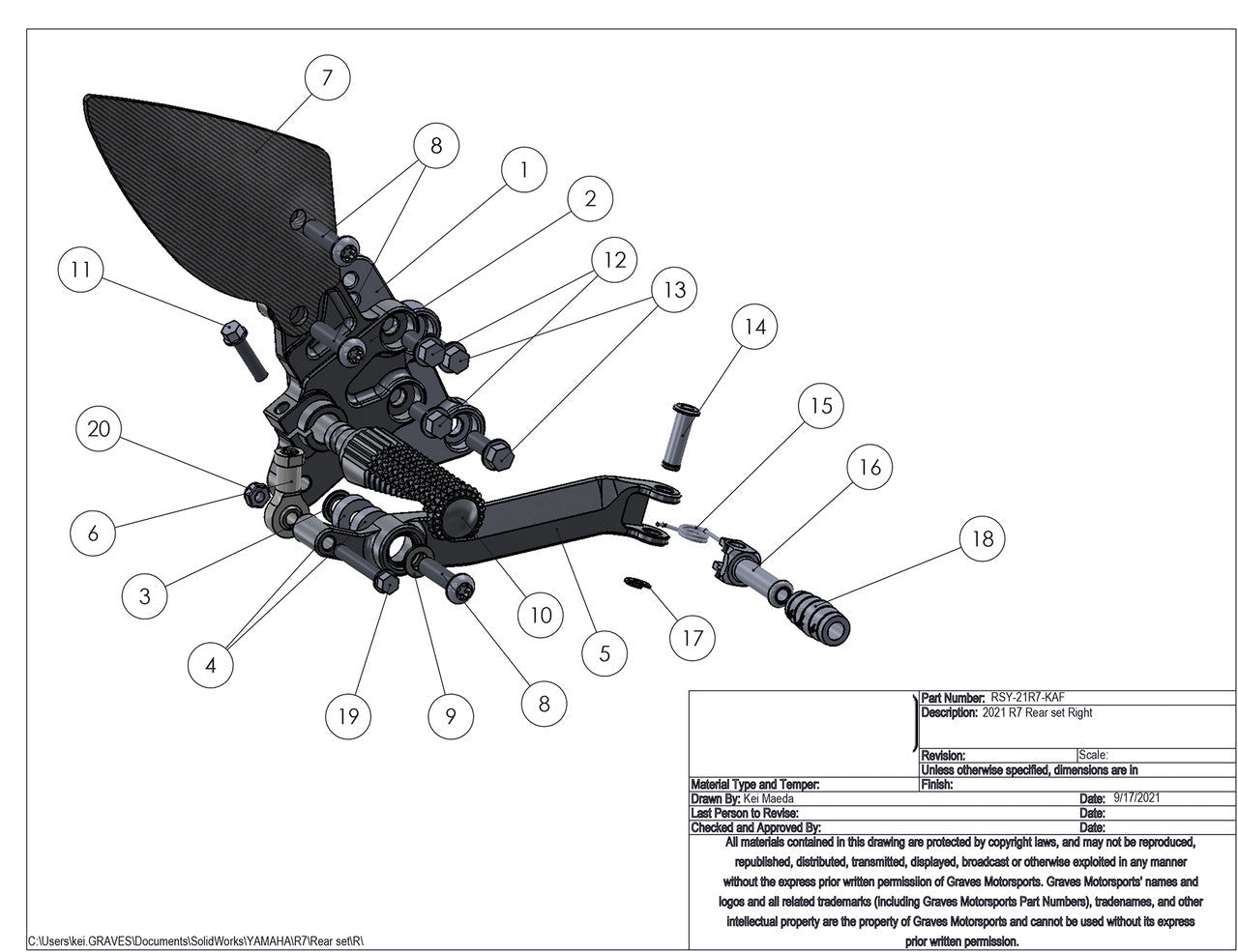 Graves Motorsports Adjustable Rearsets R7 2021-2024 Rsy-21r7-Kaf