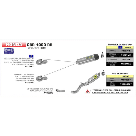 71379KZ Arrow Homologated Link Pipe for Honda CBR1000RR 08-13