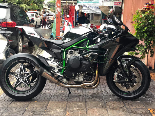 Vandemon Ninja H2 & H2R Brushed Titanium Exhaust & Carbon Tip Muffler KAWAH2TICSBREXHCF VA-5