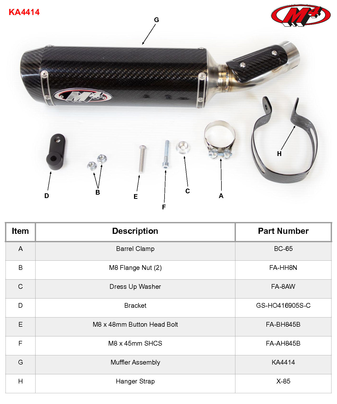 M4 slip-on with X96 carbon fiber canister and carbon fiber heat guard 2023- 2025 Kawasaki ZX-4RR KA4414