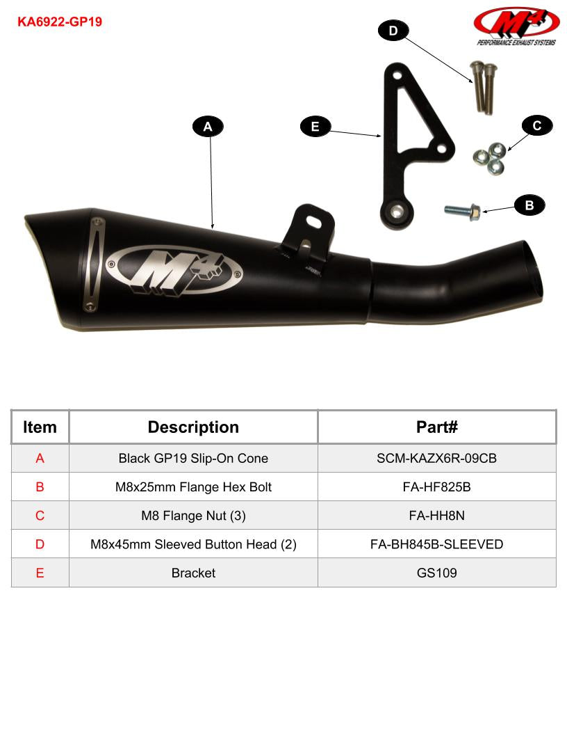M4 Exhaust GP19 Black Slip On 2009 - 2025 ZX6R zx6 KA6922-GP19