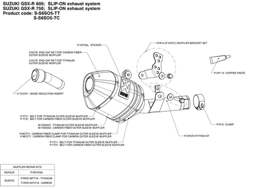AKRAPOVIC Slip-On Line Muffler - Carbon Fiber GSX-R 600/750 2006-2007 S-S6SO5-TC 1811-1425