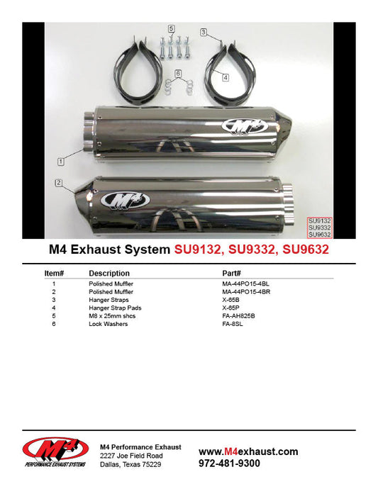M4 Exhaust Polished Bolt-Ons SV 1000 2003-2008 SU9632