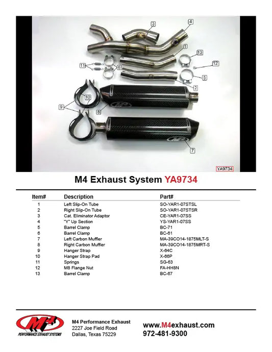 M4 Exhaust Carbon Fiber Slip On w/ Catalytic Converter Elim. 2007-2008 R1 YA9734