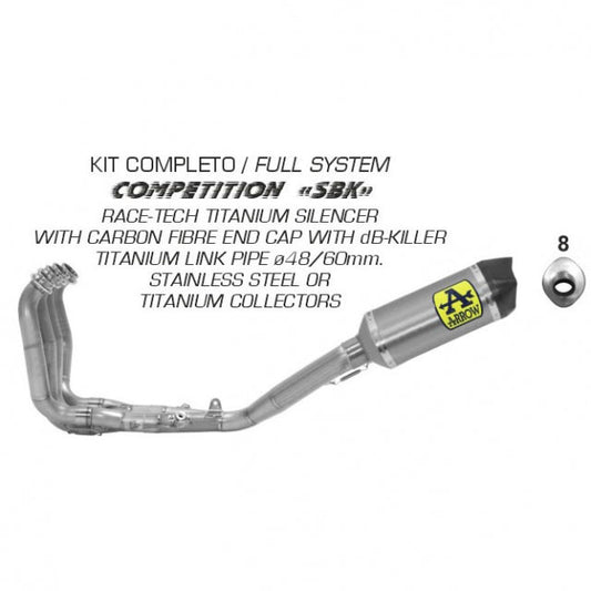 71178CKR "SBK" full exhausts Arrow Yzf R1 17-24 Competition Stainless Steel Collector+titanium Link Pipe Kit High Version