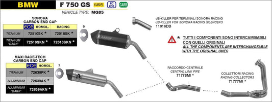 71776MI Arrow Racing Link Pipe, Stainless Steel for BMW F750GS/850GS/ 2021-2025 F 900 GS / F 900 GS Adventure ’24/25
