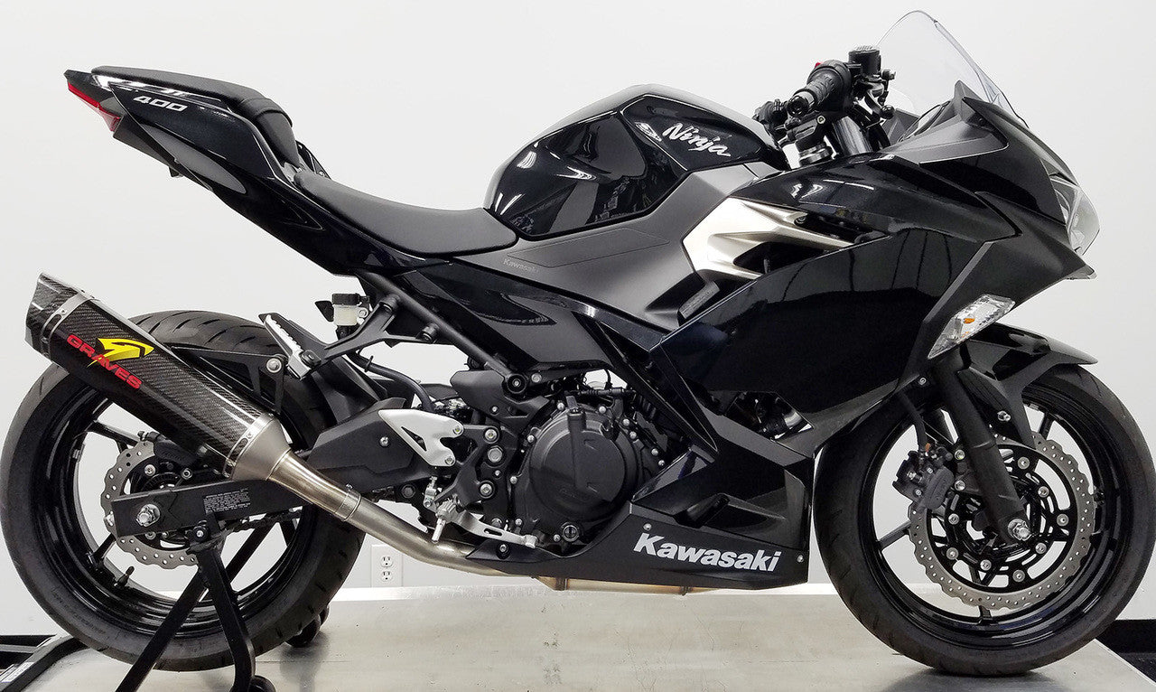 Graves Motorsports Cat Back Slip-On Exhaust Carbon Ninja Ex /Z 400 2018-2023 /Ninja 500 /Z 2024 -2025 3 Exk-18ex4-Cbsc