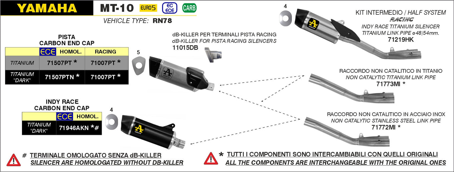 Arrow Exhaust - Exhaust DB Killer Arrow Pista ø42mm Yamaha MT-10 (22-23) - 11015DB