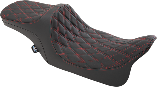 DRAG SPECIALTIES Predator III 2-Up Seat - Double Diamond - Red Thread FIT 99-07 FLHR,06-07 FLHX 0801-1310