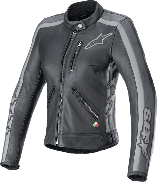 ALPINESTARS Stella Dyno Leather Jacket - Black Tar Gray/Dark Gray - Small 3113924-1296-S