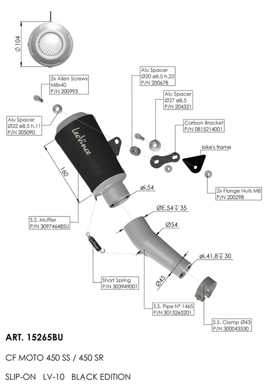 15265BU LEOVINCE 450SS  2023-2024 LV-10 Slip-On Muffler - Black - Stainless Steel