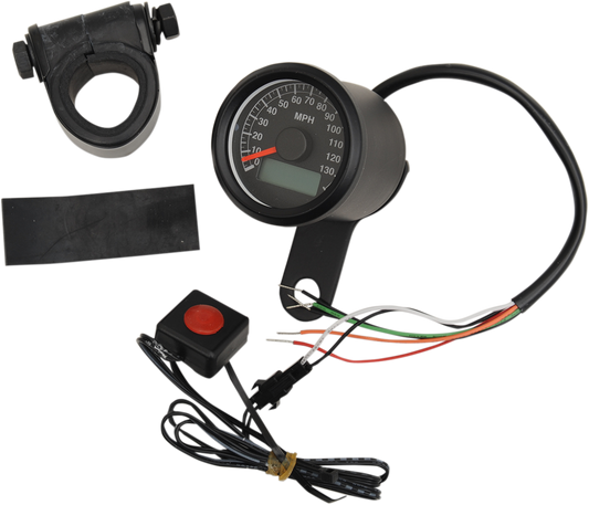 DRAG SPECIALTIES 1.87"MPH Programmable Mini Electronic Speedometer with Odometer/Tripmeter - Matte Black - Black Face 21-6899BNU