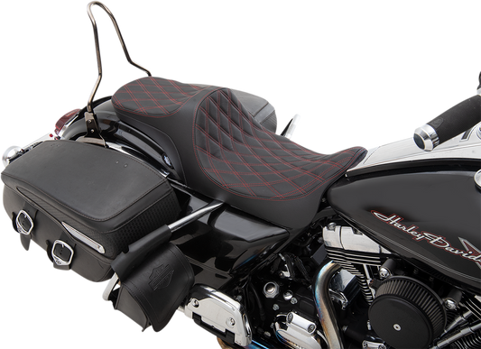 DRAG SPECIALTIES Predator III 2-Up Seat - Double Diamond - Red Thread 0801-1306