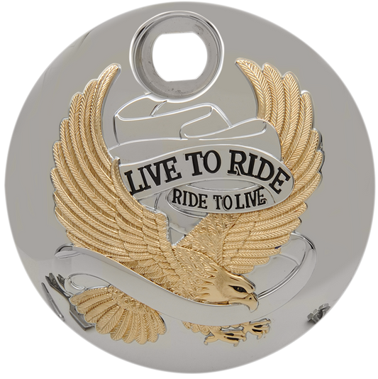 DRAG SPECIALTIES Live to Ride Console Door - Chrome with Gold T22-0151CGA