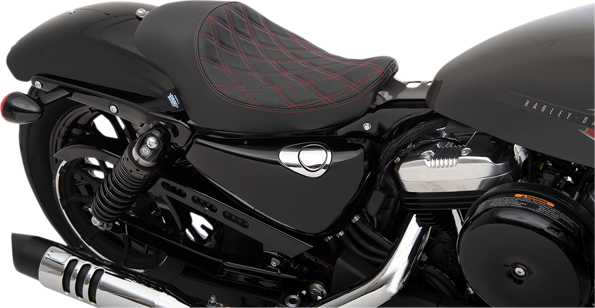 DRAG SPECIALTIES Seat - 3/4 Solo - Double Diamond - Black w/ Red Stitching - '04-'22 XL NO RUBBER BUMPERS 0804-0746