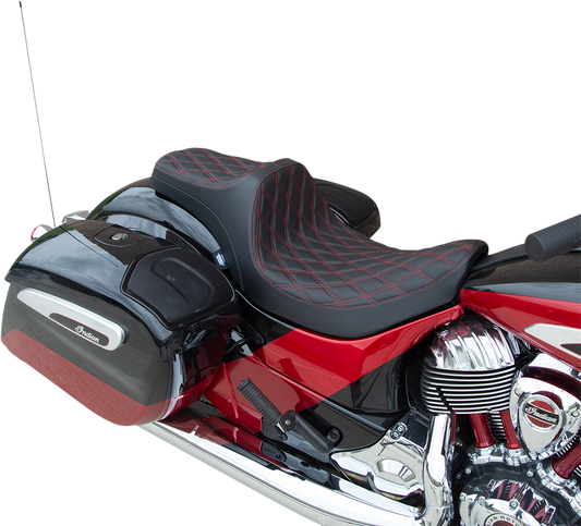 DRAG SPECIALTIES Predator III Seat - Double Diamond - Red Stitching - Vinyl - '14-'22 Indian 0810-2264