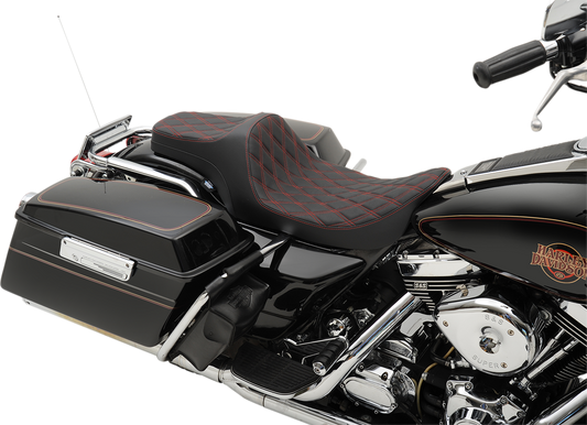 DRAG SPECIALTIES Predator III Seat - Double Diamond - Red Stitched FIT 99-07 FLHR,06-07 FLHX 0801-1131