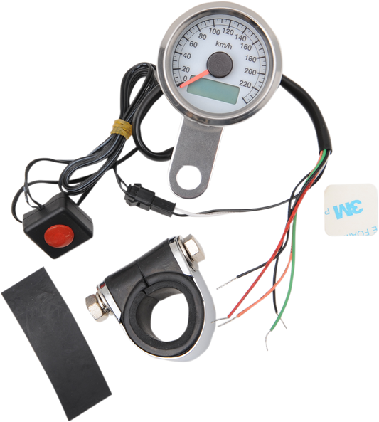 DRAG SPECIALTIES 1.87" KM/H Programmable Mini Electronic Speedometer with Odometer/Tripmeter - Polished - White Face 21-6899AWDS