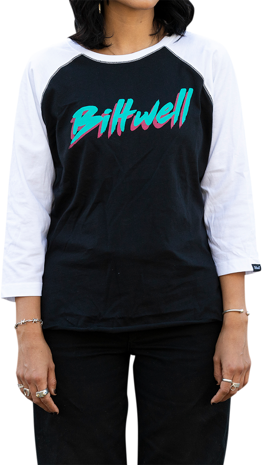BILTWELL Women's 1985 Raglan T-Shirt - Black/White - Medium 8144-060-003