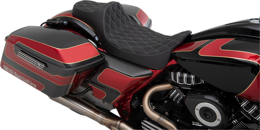 DRAG SPECIALTIES Predator III Seat - Extended - Double Diamond - Silver Stitched - FL '08-'22 0801-1261
