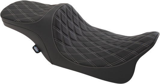 DRAG SPECIALTIES Predator III 2-Up Seat - Double Diamond - Silver Thread FIT 99-07 FLHR,06-07 FLHX 0801-1309
