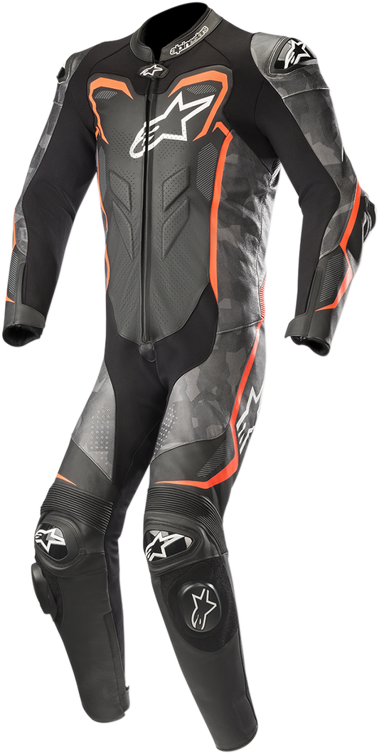ALPINESTARS GP Plus v2 Camo 1-Piece Leather Suit - Black/Charcoal/Red Fluorescent - US 38 / EU 48 3150718-994-48