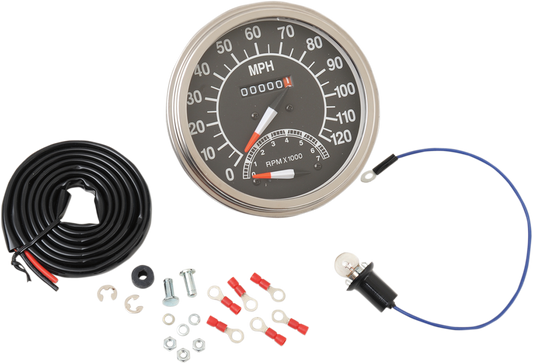 DRAG SPECIALTIES 5" MPH FL-Style 1:1 Speedometer with Tachometer - '68-'84 Black Face NO RESET KNOB 71478M