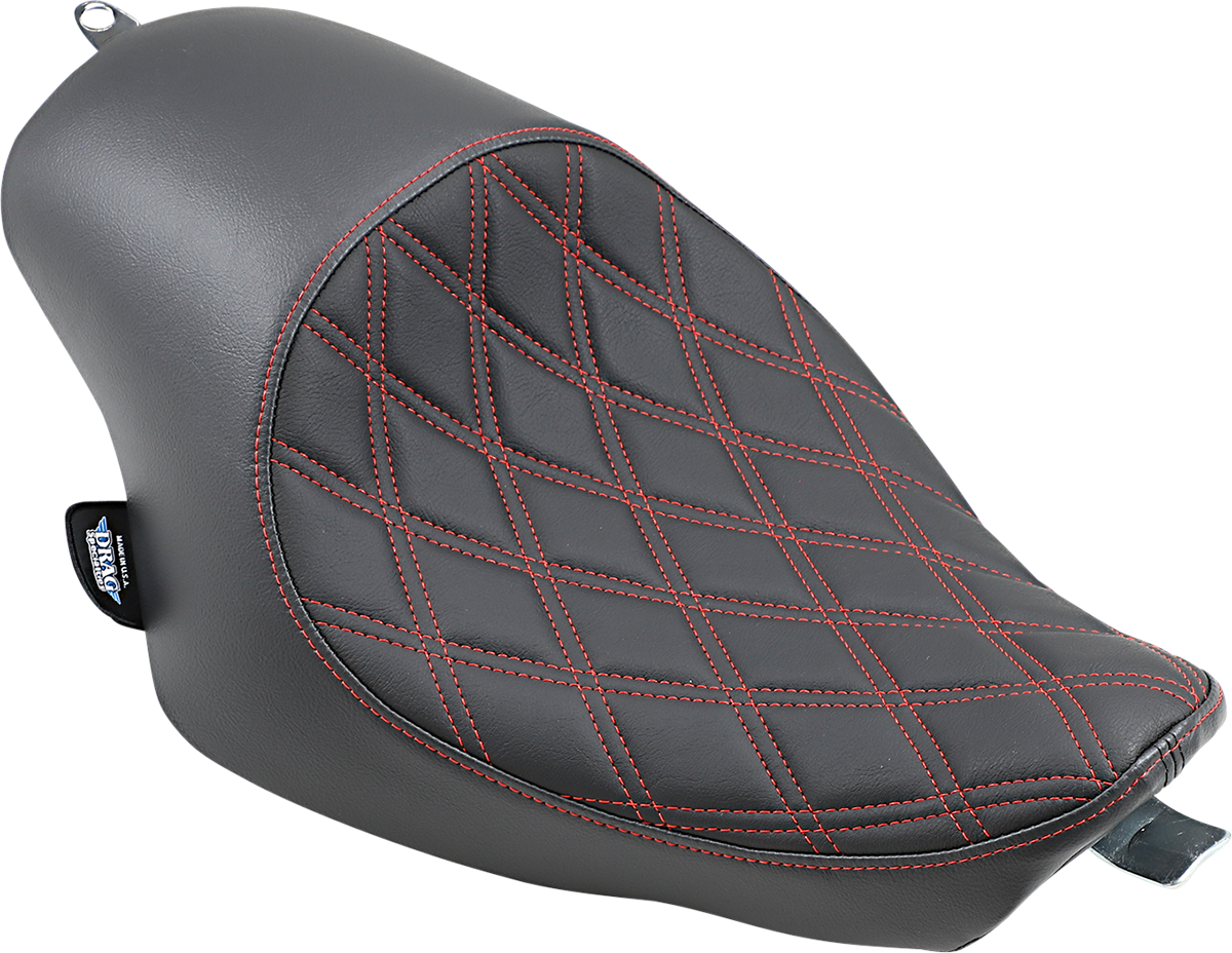 DRAG SPECIALTIES Seat - 3/4 Solo - Double Diamond - Black w/ Red Stitching - '04-'22 XL NO RUBBER BUMPERS 0804-0746