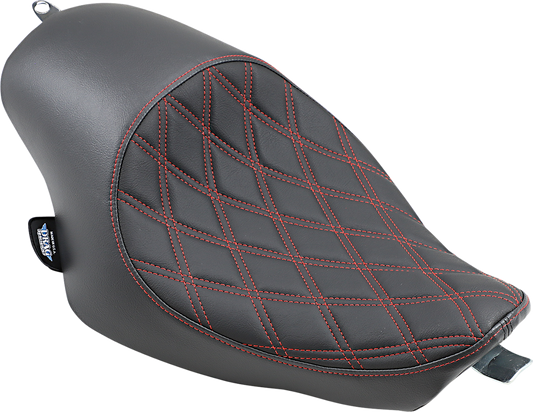 DRAG SPECIALTIES Seat - 3/4 Solo - Double Diamond - Black w/ Red Stitching - '04-'22 XL NO RUBBER BUMPERS 0804-0746