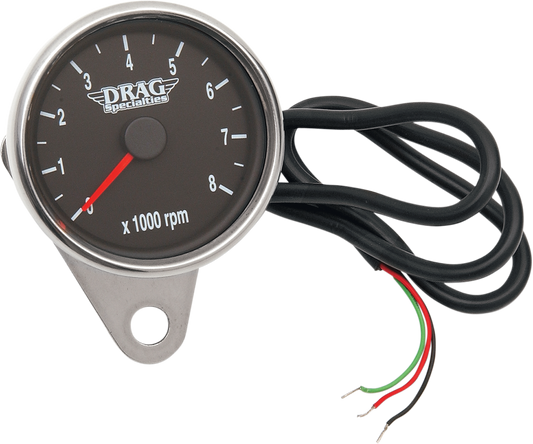 DRAG SPECIALTIES Mini Electronic Tachometer - Polished - Backlit LED Black Face - 2.4" 21-6894DS