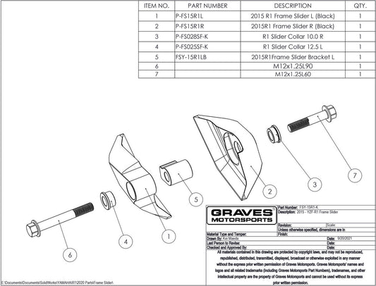 Graves Diamond Frame Saver Sliders Black  R1 / R1m / R1s 2015-2023 / Fz10 2017 / Mt-10 Fsy-15r1-K