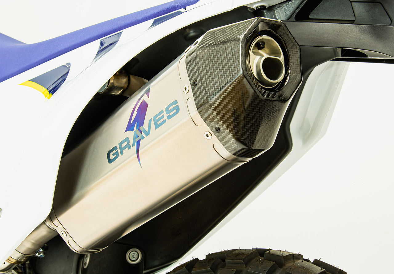 Graves Titanium Slip-On Exhaust - Carbon End Cap Ktm 690 Enduro R   2014-2018 - Husqvarna 701 Enduro R /Super Moto 2016 - 2023 Exk-14690-Sot