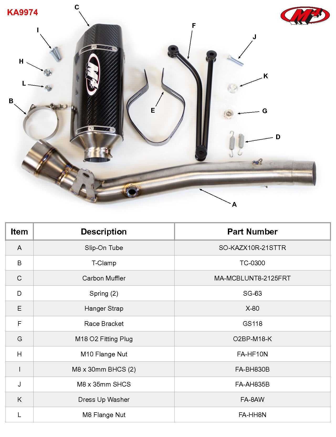 M4 Exhaust Titanium Half System with Tech 1 Carbon Fiber ZX10R 2021-2025  KA9974