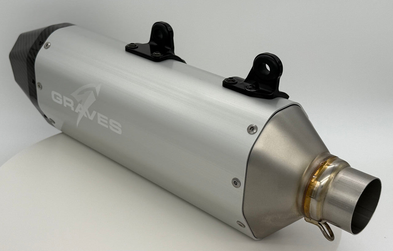 Graves 2024  -2025 KTM 350/450/500 EXC-F, XCF-W  - Husqvarna - GasGas Dual Stage Quiet Core Stainless Exhaust - Silver EXK-24EXC-SOSA-Q