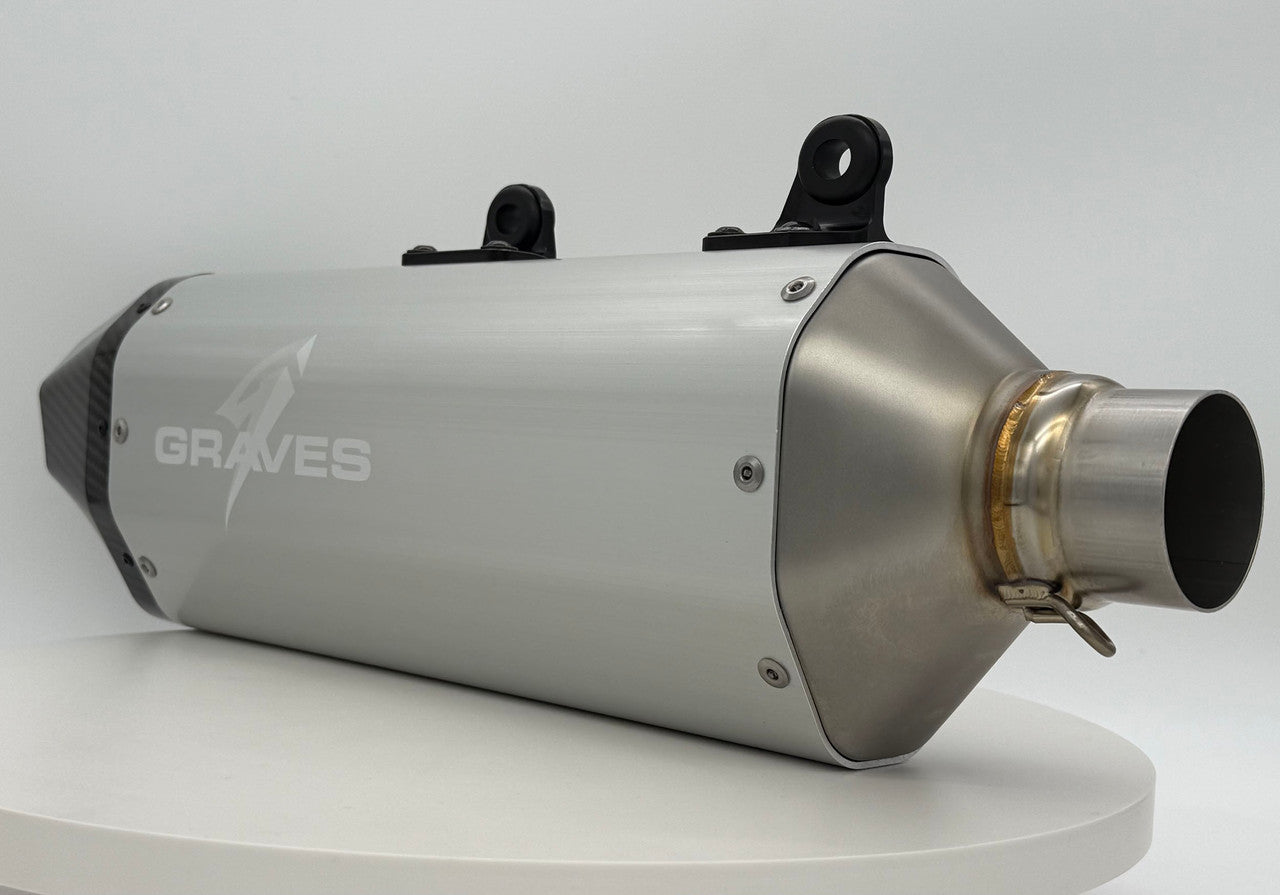 Graves 2024  -2025 KTM 350/450/500 EXC-F, XCF-W  - Husqvarna - GasGas Dual Stage Quiet Core Stainless Exhaust - Silver EXK-24EXC-SOSA-Q