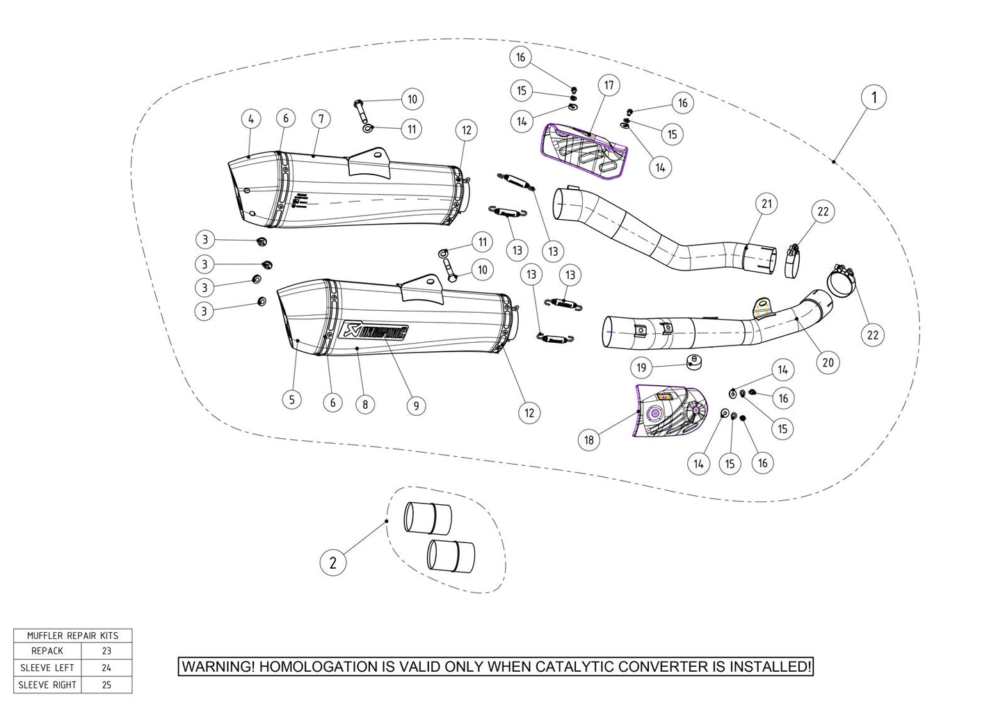 AKRAPOVIC Slip-On Line Muffler Ninja ZX-14R 2012-2024 2025 Tapered S-K14SO6-HZAAT 1811-3069