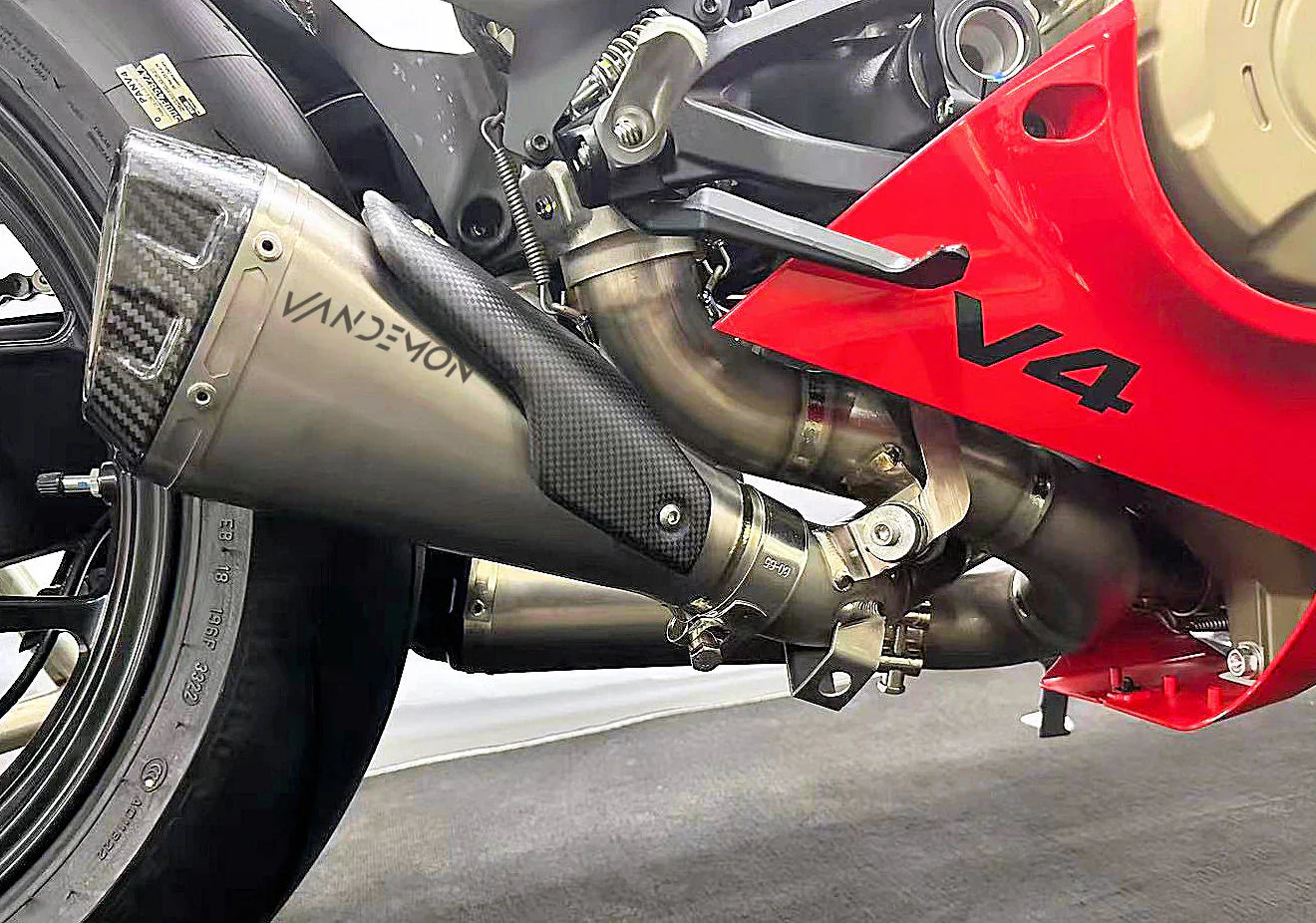 Vandemon  Ducati Panigale & Streetfighter V4S/V4R Vandemon All Titanium Slip-On 2018-24 DUCV4SFTIMUFLMB