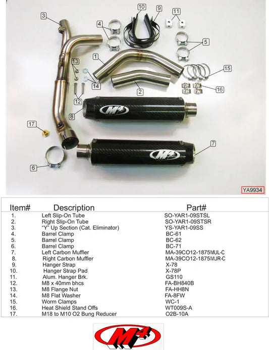 M4 Exhaust CAT Eliminator Slip-On with Carbon Fiber Canisters 2009-2014 R1 YA9934